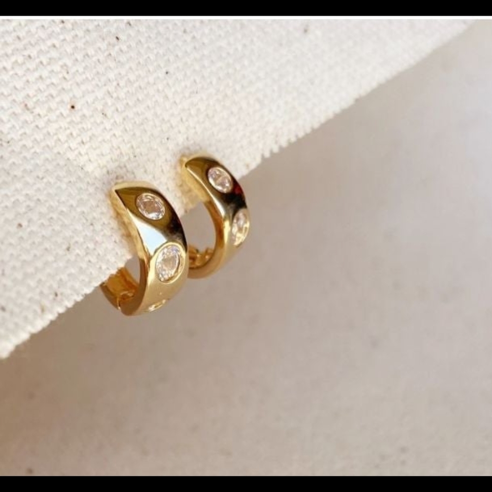 New 18k Gold Filled CZ Huggies Hoops Unisex